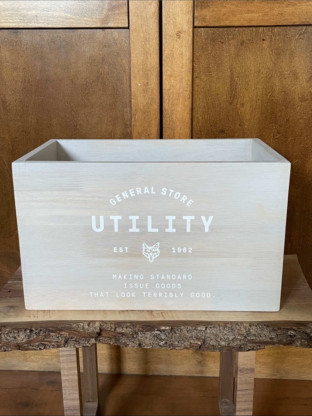 UTILITY Wooden Storage Box - White wash stain